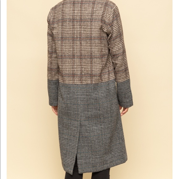 🆕 Mystree-Buckle Trench Coat Plaid Dark Academia Colorblock Faux Fur Collar - Picture 14 of 16